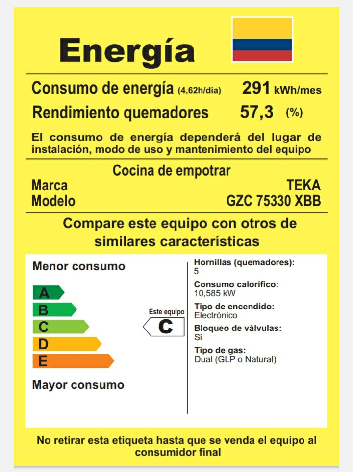 Placa Gas Butano Ártica AXG7050 70cm, 5 Fuegos (Zona Wok